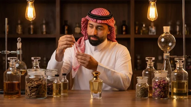 خبير عطور سعودي في مختبر احترافي يصمم الروائح والزيوت خبير عطور سعودي في مختبر احترافي يصمم الروائح والزيوت