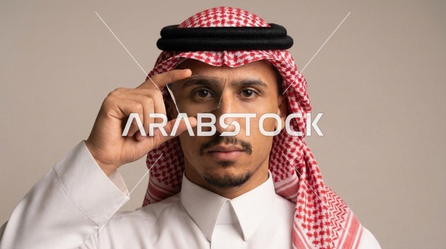 رجل سعودي يحمل شريحة إلكترونية بالزي التقليدي