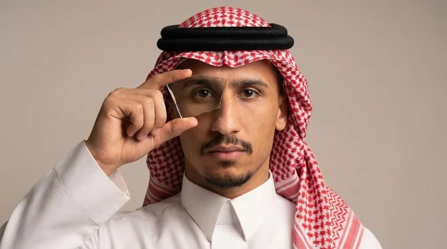 رجل سعودي يحمل شريحة إلكترونية بالزي التقليدي