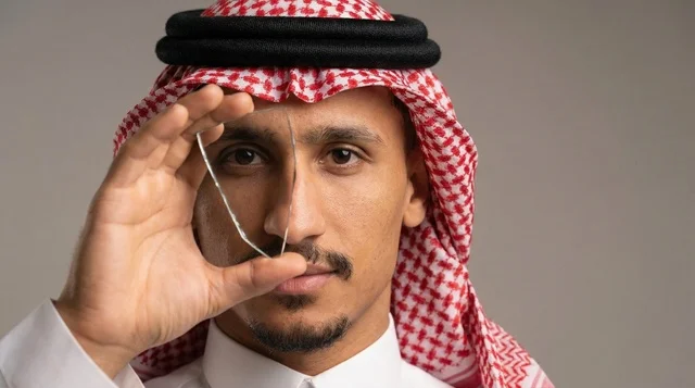 Saudi Man in Traditional Dress with Broken Glass