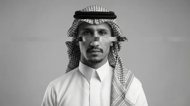 Saudi Man in Traditional Dress with Glitch Effect