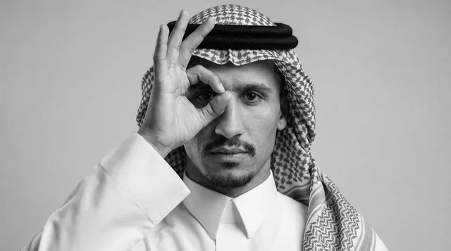 رجل سعودي بالزي التقليدي يضع علامة موافق بيده بورتريه