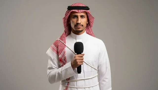 Saudi Journalist in Traditional Dress with Microphone