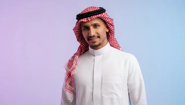 Saudi Man in Traditional Thobe and Shemagh Studio Portrait