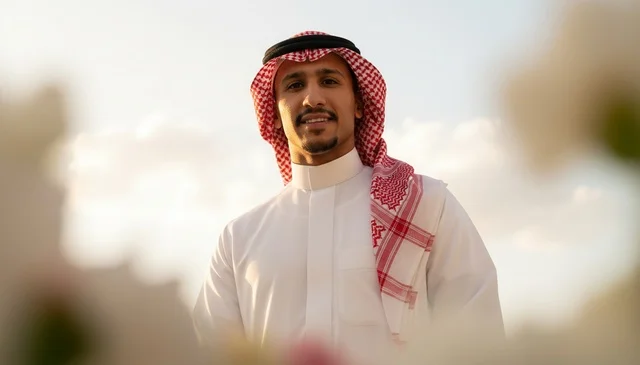 بورتريه رجل سعودي بالثوب والشماغ التقليدي