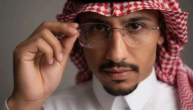 Saudi Man Wearing Traditional Dress and Wet Glasses