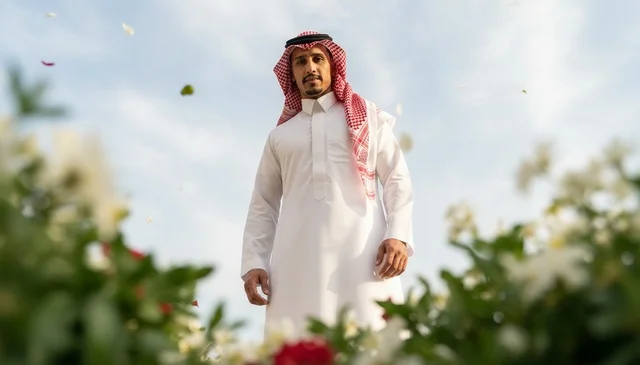 Saudi Man in Traditional Thobe and Shemagh Outdoors