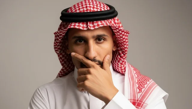 Saudi Man in Traditional Dress with Thoughtful Expression