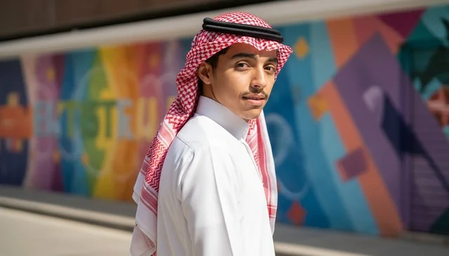 Young Saudi Man in Traditional Thobe and Ghutra
