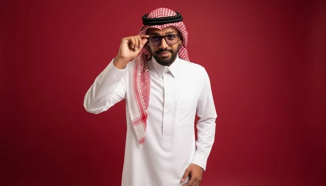 Saudi Man in Traditional Thobe Wearing Eyeglasses