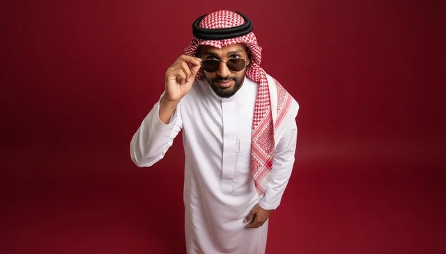 Saudi Man in Traditional Thobe Wearing Sunglasses