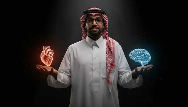 Saudi Man Balancing Brain and Heart Holograms