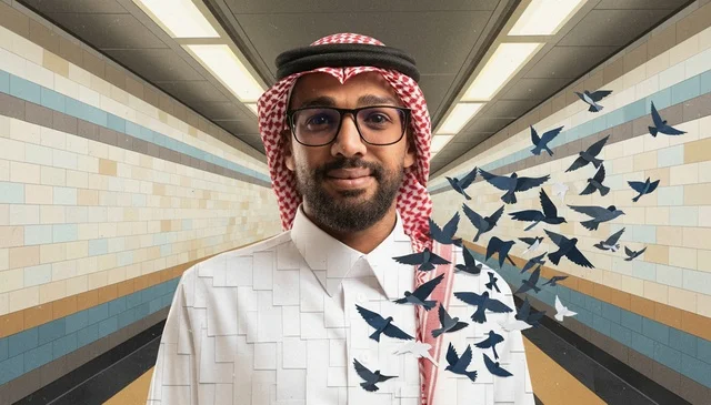 Saudi Man in Traditional Dress at Metro Station Birds Art