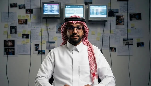 Saudi Man in Traditional Dress in Investigation Room