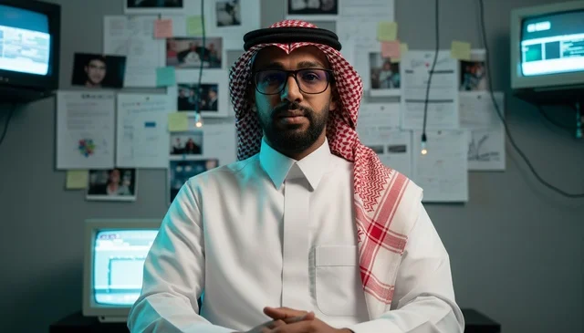 Saudi Man in Traditional Dress in Investigation Office