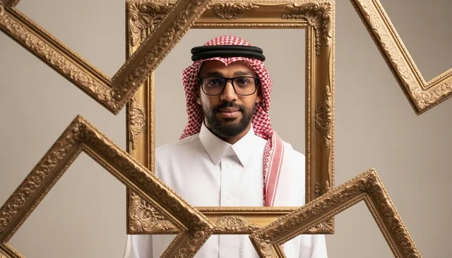 Saudi Man with Traditional Dress and Gold Frames