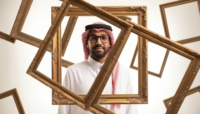 رجل سعودي بالزي التقليدي مع إطارات ذهبية