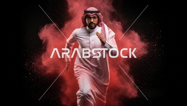 رجل سعودي يركض بالثوب مع انفجار مسحوق أحمر