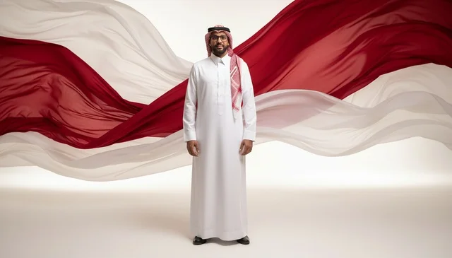 Saudi Man in Traditional Dress with Waving Fabrics