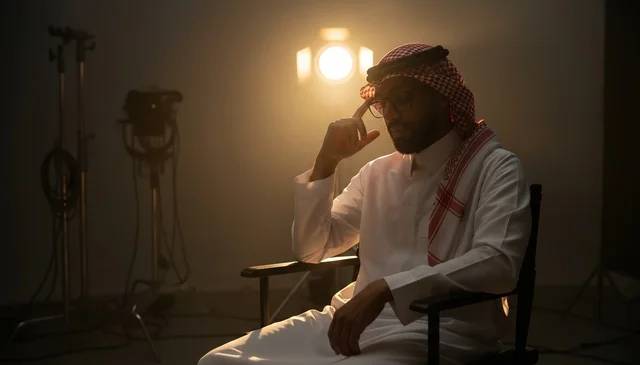 رجل سعودي بالزي التقليدي في استوديو إنتاج