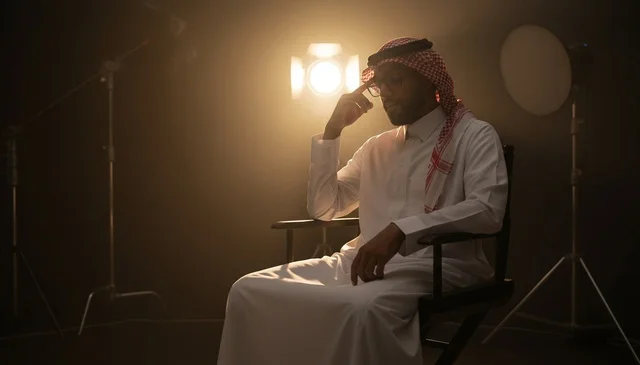 Saudi Man in Traditional Dress in Film Studio