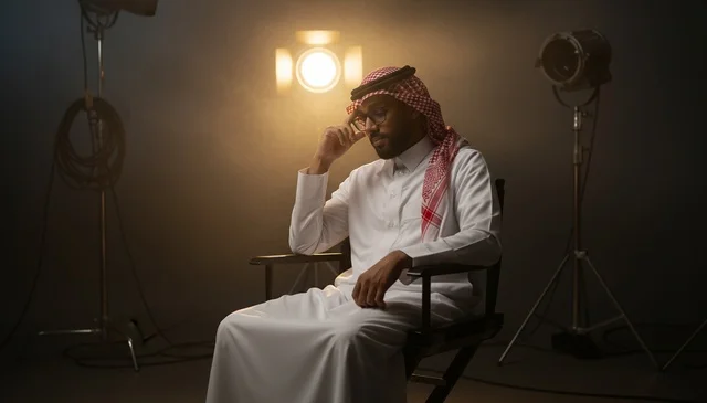 Saudi Man in Traditional Thobe in Film Studio