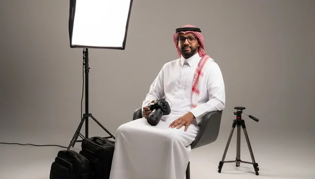 Saudi Male Photographer in Studio with Camera
