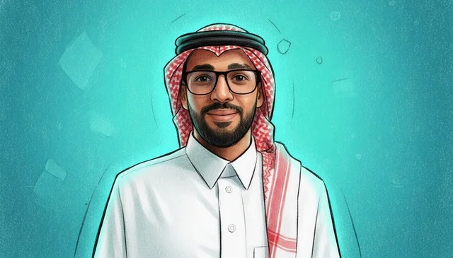 رسم توضيحي لرجل سعودي بالثوب والشماغ التقليدي