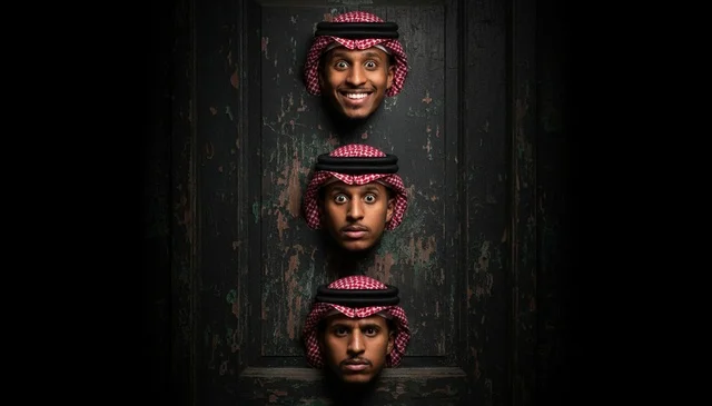 Saudi Man in Traditional Dress with Expressive Faces
