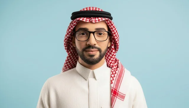Portrait of Saudi Man in Traditional Thobe and Shemagh