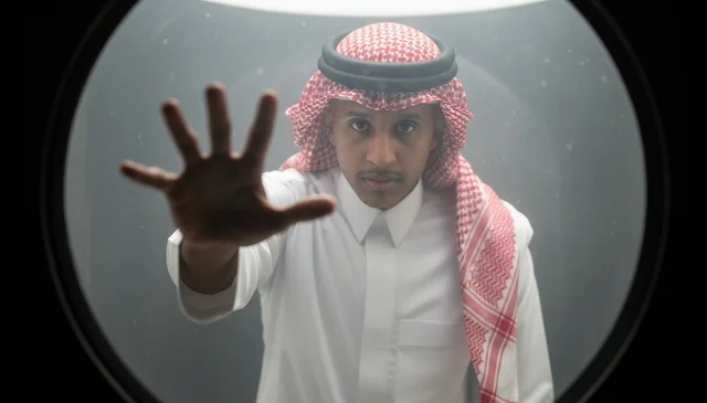 Saudi Arabian Man in Traditional Dress Fisheye Perspective