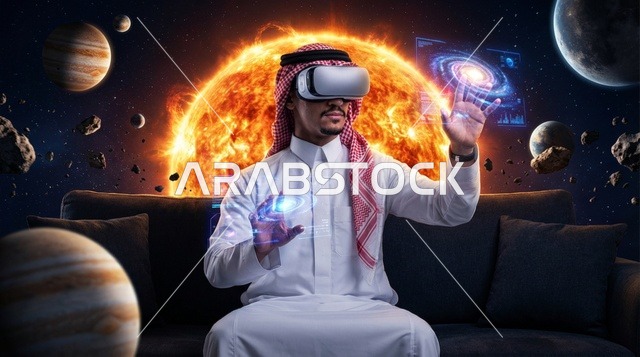 رجل سعودي يستخدم تقنية الواقع الافتراضي للفضاء