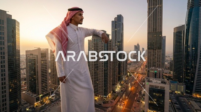 رجل سعودي فوق ناطحة سحاب يطل على الرياض