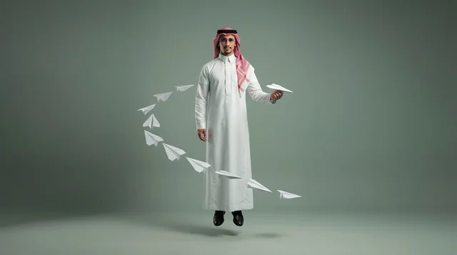 رجل سعودي مع طائرات ورقية في استوديو