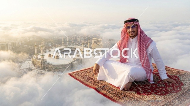 رجل سعودي على بساط طائر فوق المسجد الحرام بمكة