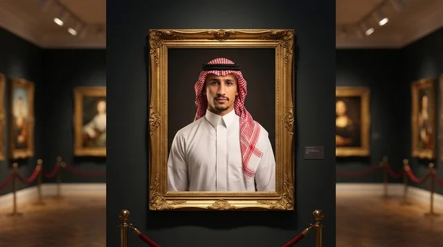 Saudi Man in Traditional Dress Portrait Art Gallery Museum