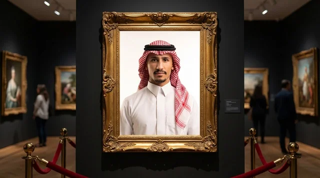 لوحة رجل سعودي في إطار ذهبي بالمتحف
