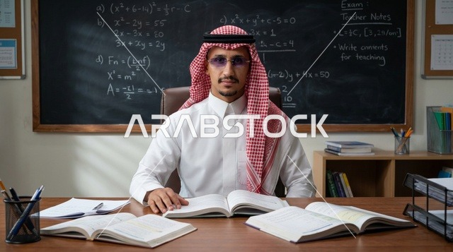 معلم سعودي في فصل دراسي أمام سبورة