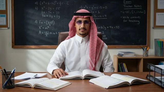 معلم سعودي في فصل دراسي أمام سبورة