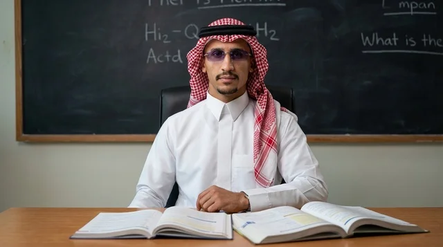 رجل سعودي بالزي التقليدي داخل فصل دراسي