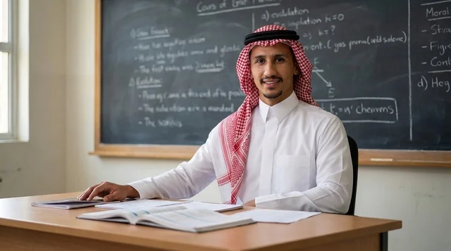 معلم سعودي بالزي التقليدي في الفصل الدراسي