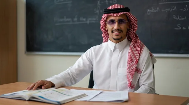 معلم سعودي بالزي التقليدي داخل فصل دراسي