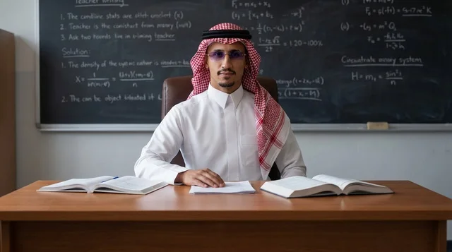 معلم سعودي في الفصل الدراسي مع معادلات رياضية