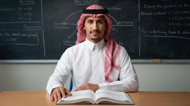 رجل سعودي بالزي التقليدي في فصل دراسي