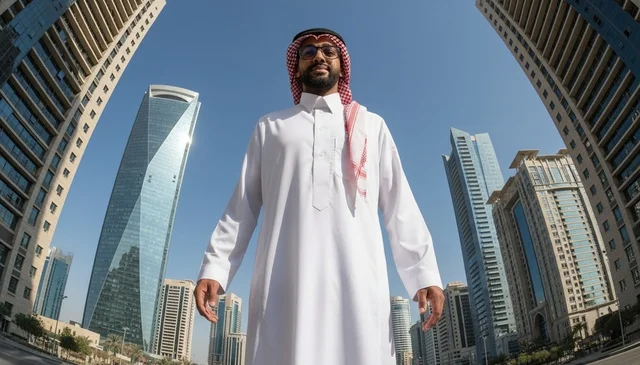 Saudi Man in Riyadh City with Skyscrapers