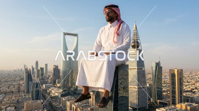 Saudi Man Riyadh Skyline Skyscraper Aerial View