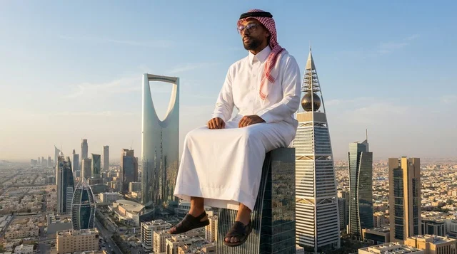Saudi Man Riyadh Skyline Skyscraper Aerial View