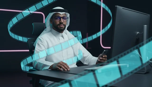 Saudi Man Video Editor with Digital Filmstrip