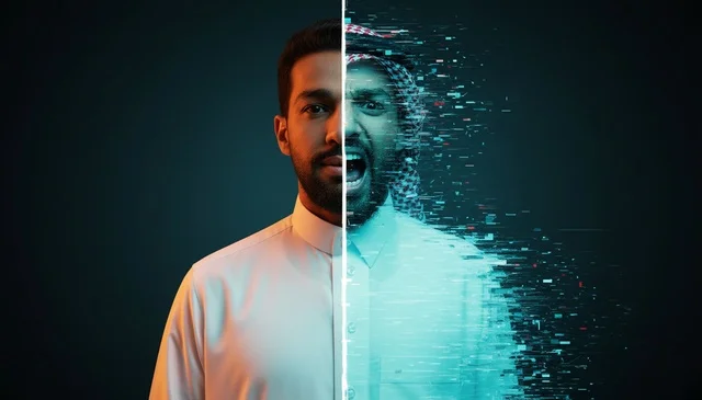 Saudi Man Split Face Glitch Effect Emotional Concept