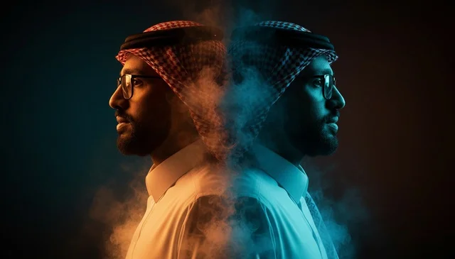 Saudi Man in Traditional Shemagh with Cinematic Lighting